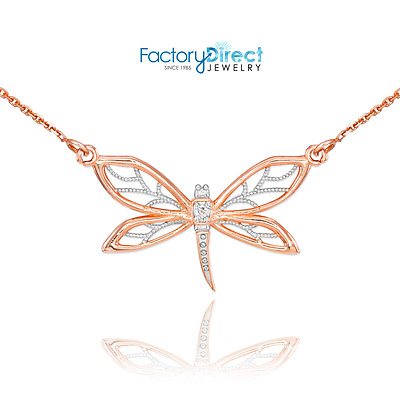 #ad 14k Rose Gold Diamond Dragonfly Filigree Necklace $203.99