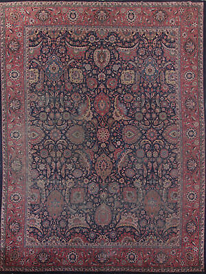 #ad Pre 1900 Navy Blue Vegetable Dye Tebriz Antique Rug 10x15 Handmade Large Carpet $5999.00