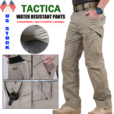 #ad Tactical Mens Cargo Pants Waterproof Work Hiking Combat Outdoor Trousers Pants A $16.99