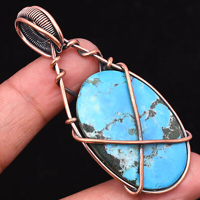 #ad Tibetan Turquoise Gemstone Copper Wire Wrapped Handmade Jewelry Pendant 2.36quot; $11.06
