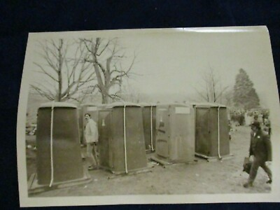 #ad Glossy Press Photo Vintage heavy traffic around portable bathrooms $17.00