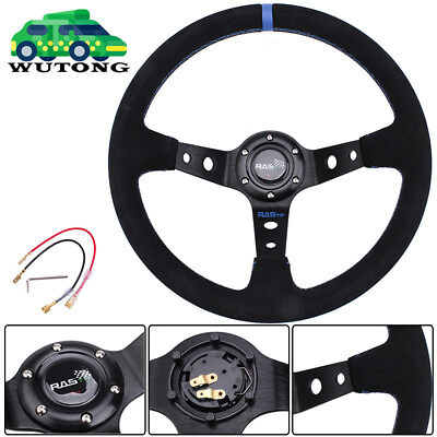 #ad Universal 350mm Suede Leather Stitch Deep Dish Sport Racing Car Steering Wheel $45.99