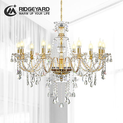 #ad Elegant Glass Crystal Chandelier Ceiling Pendant Lighting Decor 10 Light Golden $110.99