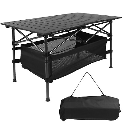 #ad Camping Table Portable Aluminum Roll up Picnic BBQ Desk Outdoor Black TableBag $57.62