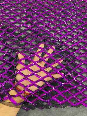 #ad Diamond Net Sequins Fabric Purple Geometric Diamond Design Fabric By Yard $24.36