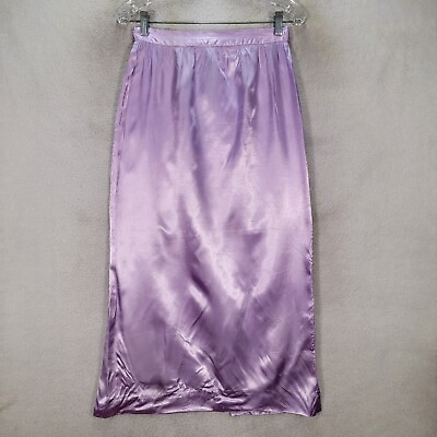 #ad Vtg 90s Unbranded Women Skirt Size M Lilac Satin Retro Slip Midi Straight Pencil $16.16