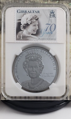 #ad 2022 $5 CI In Memoriam Queen Elizabeth II 1oz Silver Black Proof with Stamps W2 $119.00