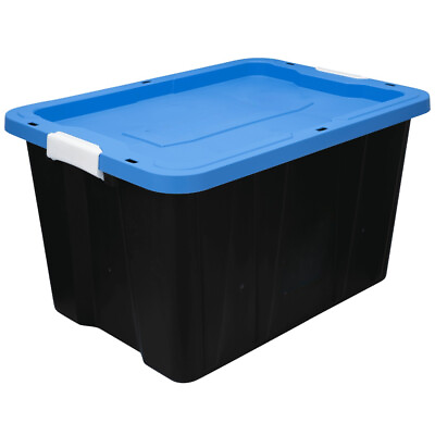 #ad 27 Gallon Tote Box Heavy Duty Plastic Storage Bin Container with Lid Black $16.82