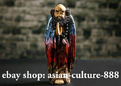 #ad 10quot; China Wucai Porcelain Pottery Arhat Damo Bodhidharma Dharma Buddha Statue Q2 $254.15