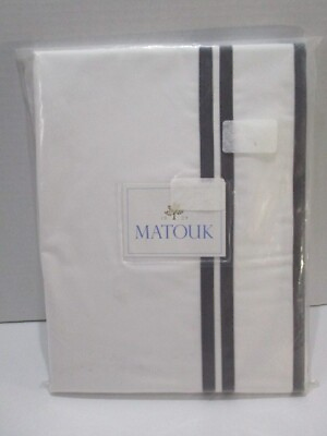 #ad Matouk Meridian King Flat White Sheet 112x112 Striped Bedding Cotton New $129.99