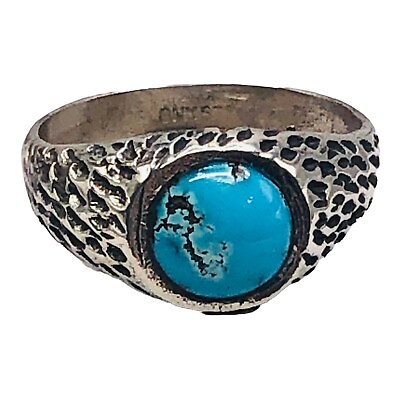 #ad Persian Blue Round Turquoise Handmade 925 Sterling Silver Nugget Ring Size 9 $162.44