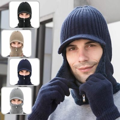 #ad Men Women Cold Weather Hunting Hat with Windproof Warm Mask and Ear Flaps Cap $10.79