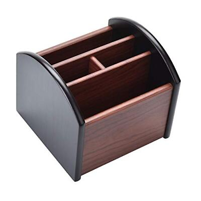 #ad Siveit Wooden Desk Organizer 4 Compartment Revolving Wood Desktop Organizer ... $17.56