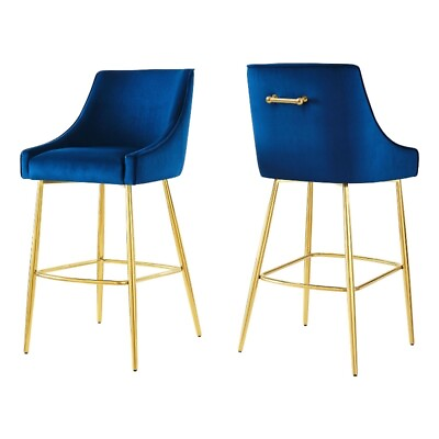 #ad Modway Discern 29.5quot; Velvet Stainless Steel Bar Stools in Navy Gold Set of 2 $488.68