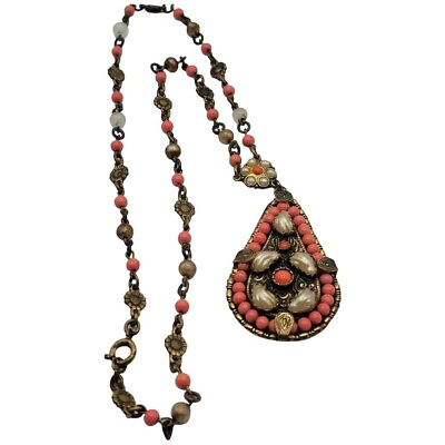 #ad Vintage Czechoslovakian Stunning Pendant Necklace A2675 $180.00