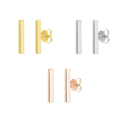 #ad Mini Bar Stud Earrings Solid 14K Real Gold Geometric Line Stick Ear Studs Women $147.20
