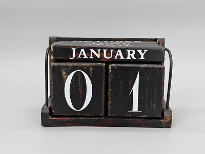 #ad Wooden Rustic Farm Desk Blocks Calendar Perpetual Block Month Date Display $30.00