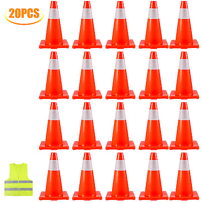 #ad 20PCS Traffic Safety Cones 18quot; PVC Parking Cones for Roads Construction Warning $99.89