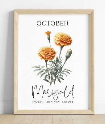 #ad Birth Month Flower Art Print October Marigold Wall Art Decor Home Decor $9.99