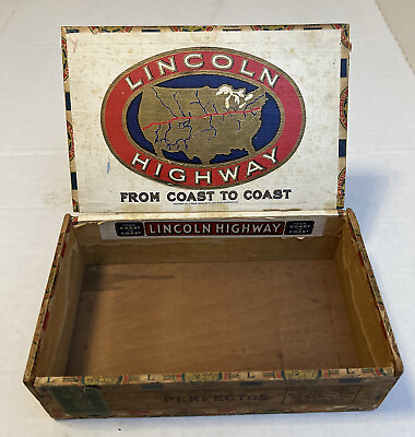 #ad Lincoln Highway Cigar Box 1917 Tax Stamp Antique Factory 97 6th Dist. Ind. $39.95