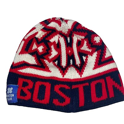 #ad Boston Beanie Hat Knit Toboggan Red White Blue Boston Blue Brand Massachusetts $11.93
