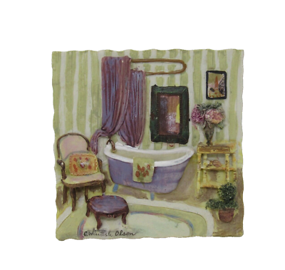 #ad C Winterele Olson Art Resin Plaque 3D Bathtub Powder Room Lavender 5.5quot; Set A $14.99