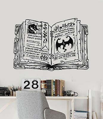 #ad Vinyl Wall Decal Old Open Magic Spell Book Dragons Decor Stickers Mural g5158 $69.99