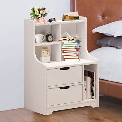 #ad Bedroom Multifunctional Bedside Table Storage Cabinet Nightstand with 2 Drawers $44.65