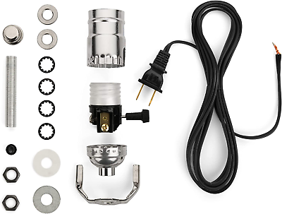 #ad DIY Lamp Wiring Kit Silver Socket amp; 8FT Black Cord 1 Pack for Making amp; Fixin $20.56
