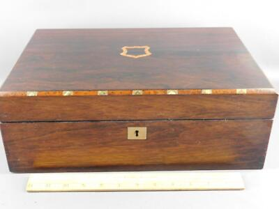 #ad Antique Rosewood Campaign Writing Box Lap Desk Brass Mother of Pearl Inlay $1062.50