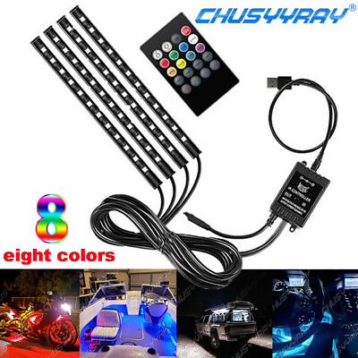 #ad 4PCS 72 LED Car Interior USB Music Light Lights Strip Wireless Remote Control $15.74