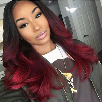#ad Brazilian Virgin Human Hair Ombre Full Lace Wig Burgundy Two Tone Lace Front Wig $189.08