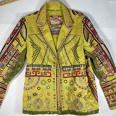 #ad YELLOW Johnny Was Biya Two Ten Ten Five Rare Bohemian Embroidered Jacket Small $299.98