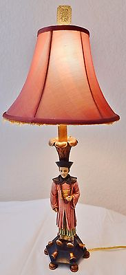 #ad BERMAN Signed Figural Mandarin Table Lamp Oriental Asia China Orig Shade $274.00