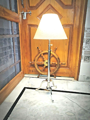 #ad Nautical Vintage Brass Floor Lamp Antique Style Brass Tripod Shade big size Lamp $199.99