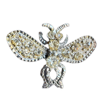 #ad Vtg Mid Century Brooch Butterfly Moth Estate Rhinestones Pin Silver Tone 1.25” $14.17