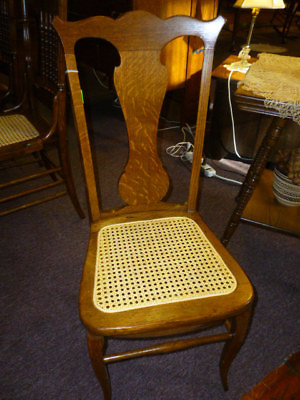 #ad Antique Oak Chair Desk Ladies quartersawn tiger cane seat refinished restored $165.00