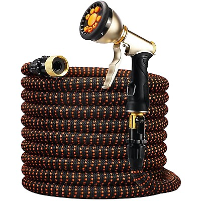 #ad 50FT Expandable Flexible Heavy Duty Orange Garden Water Hose with Spray Nozzle $21.95