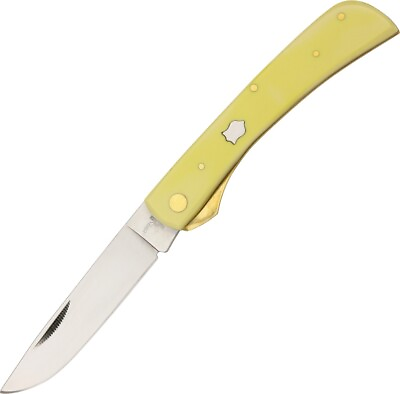 #ad Rough Ryder Work Folding Knife 440 Steel Blade Yellow Smooth Synthetic Handle $17.99