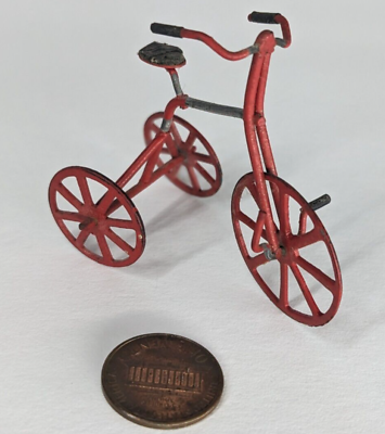 #ad 😍Vintage Dollhouse Tricycle Bike Miniature Mini Metal Accessory Transportation $7.99