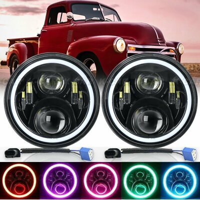 #ad Pair RGB 7quot; Round LED Headlights Hi Lo Beam Bulb for Chevy Truck Camaro C10 $85.99
