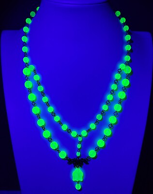 #ad Vaseline Uranium Necklace Uranium Yellow Czech Glass Beads Women`s Jewelry $50.00