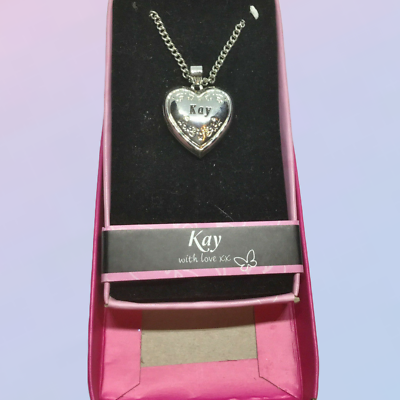 #ad Silver Coloured Heart Shaped Name Locket Necklace Party Gift J30 KAY GBP 5.55