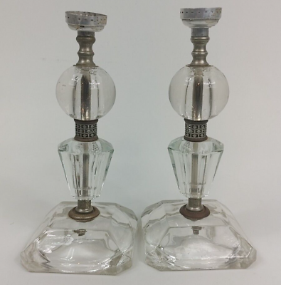 #ad Vintage Mid Century Glass Boudoir Vanity Dressing table Matching Lamp Pair 9quot; $49.99