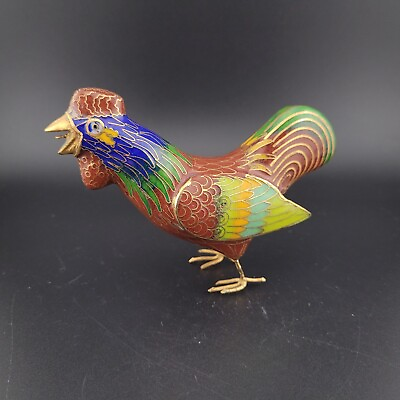 #ad Cloisonne Chicken Vintage Enameled and Bronze Brass Figurine 4.25quot; $32.97