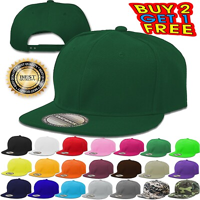 #ad Men Snapback Hat Classic Hip Hop Flat Brim Bill Baseball Cap Solid Plain Hats $8.89