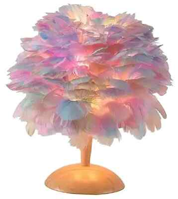 #ad Feather Table Lamp Modern Solid Wooden Base Ostrich Feather Multicolored $62.32