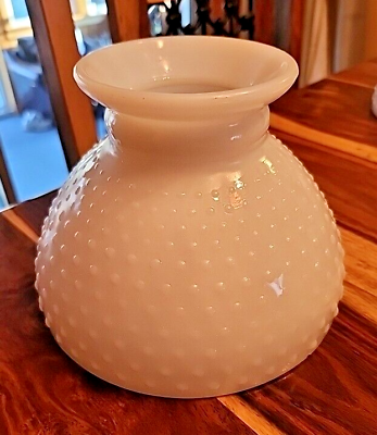 #ad Milk Glass Hobnail Hurricane Glass Lamp Shade For 8quot; Support Ring 6” Tall $13.00