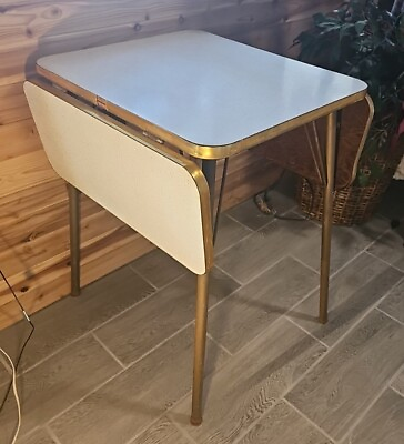 #ad VTG MID CENTURY MODERN MCM Double DROP LEAF TABLE Formica White Top Metal Legs $139.00
