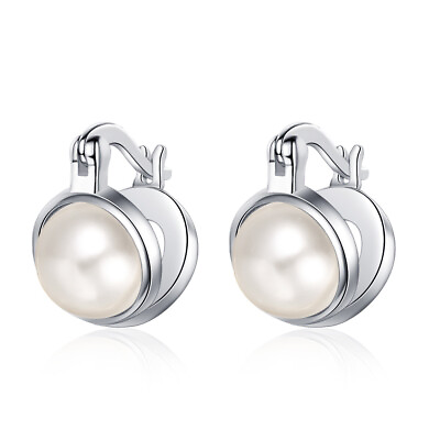 #ad 925 Sterling Silver Double Pearl Hoop Huggie Earrings Womens Jewelry 2 Color $2.91